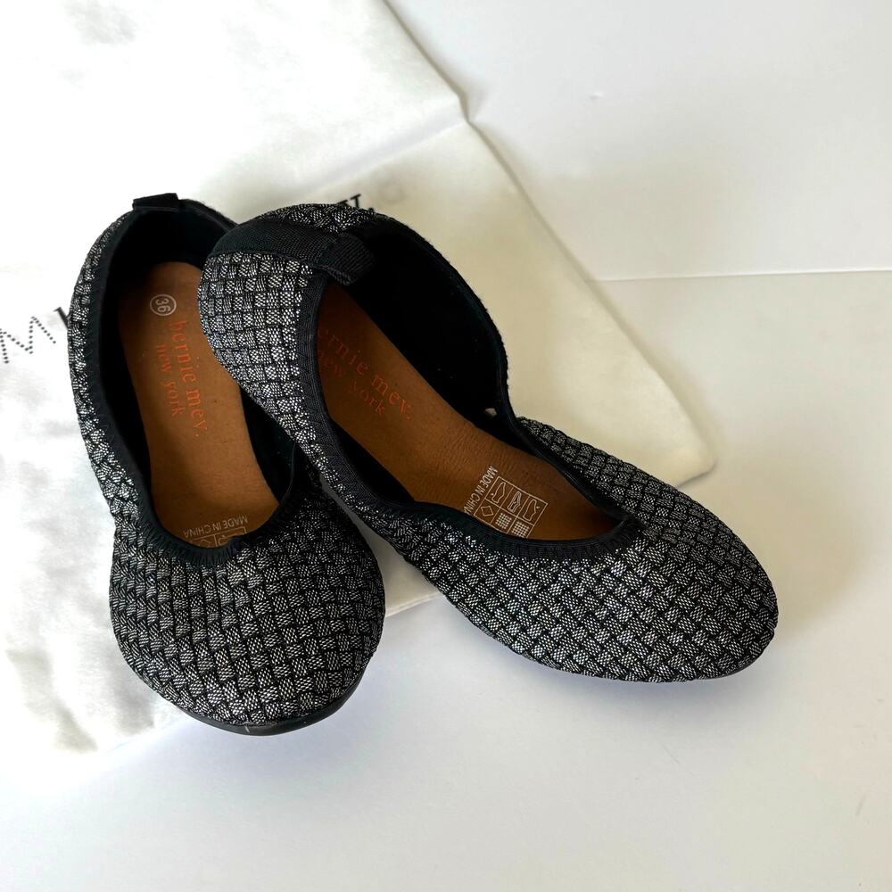 Bernie Mev Catwalk Black Silver Woven Ballet Flats Women’s EU 36 US 5
